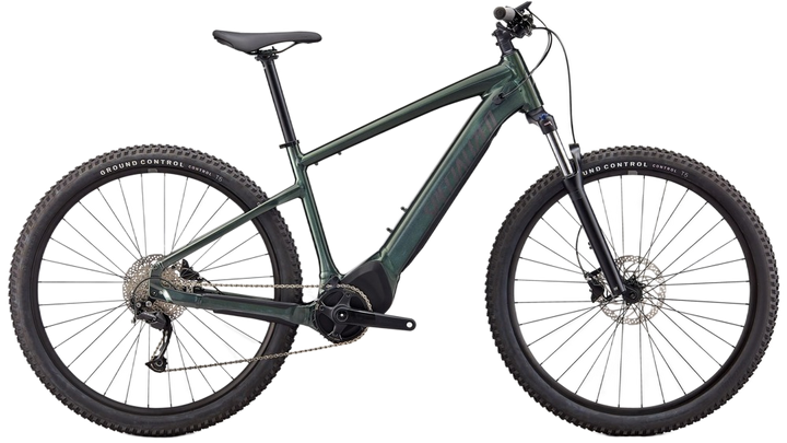 Clear side view of the 2023 Specialized Tero 3.0 in a stylish dark green and black color combination