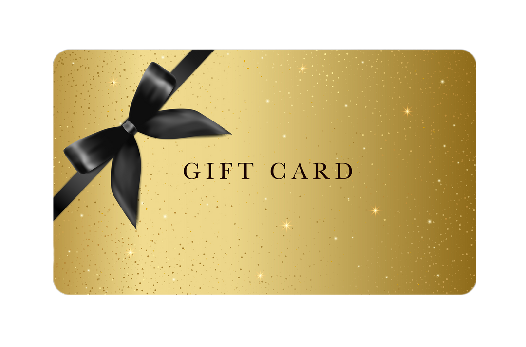 A golden gift card with a black ribbon