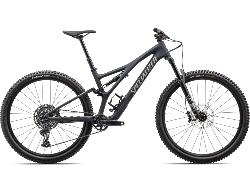 Specialized Stumpjumper Carbon mountain bike in a striking black and dark grey color scheme