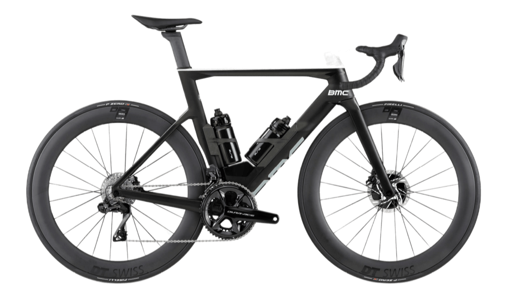2023 Timemachine 01 Road One - A sleek black road bike built for aerodynamic excellence and equipped with SHIMANO Dura Ace components
