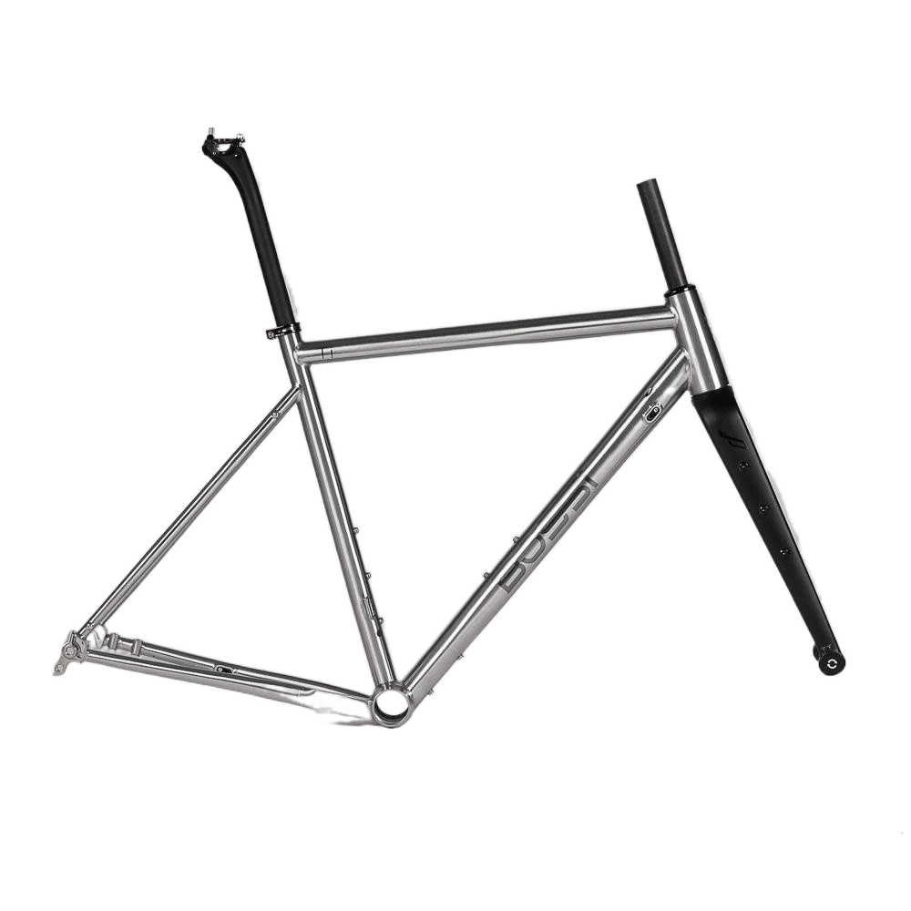 Full view of Precision-engineered road bike frame in silver