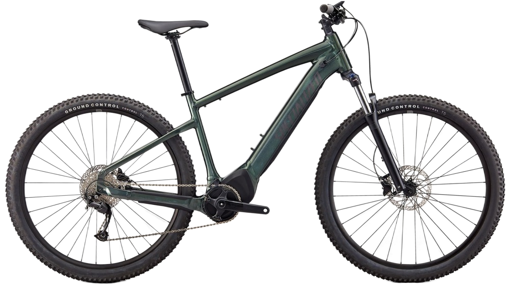 Clear side view of the 2023 Specialized Tero 3.0 in a stylish dark green and black color combination