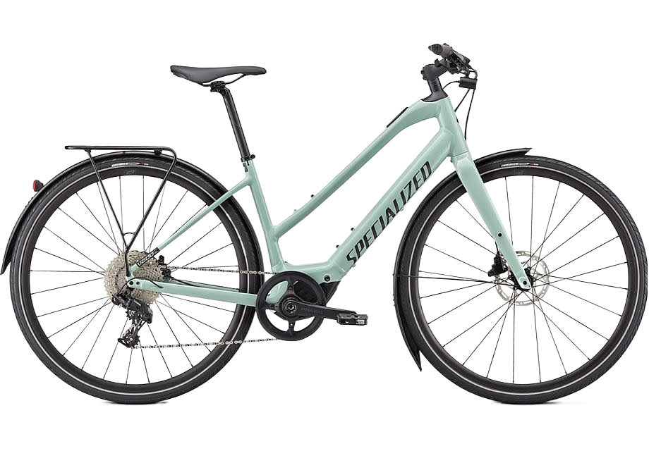  A versatile 2022 SPECIALIZED VADO SL 4.0 ST EQ WHTSGE/BLKREFL - lightweight e-bike for urban commuting and recreation